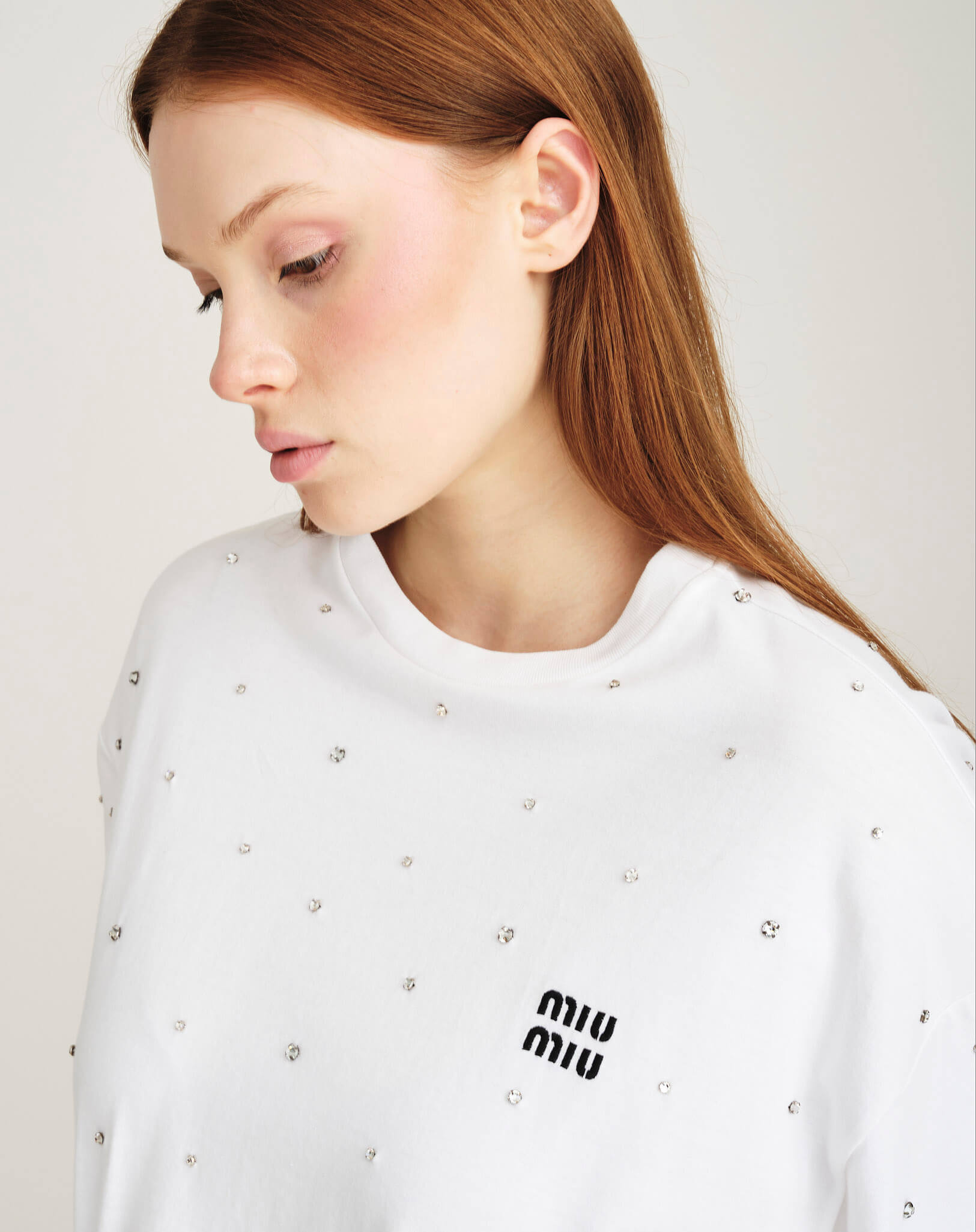 Miu Miu - Logo Crystal Embellished Cropped Tshirt  S